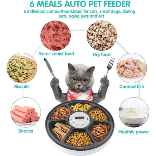 Programmable Pet Feeder with Timer, 6 Section 768ml Capacity for Precise Portion Control, Battery Powered Pet Bowl for Cats and Dogs 2
