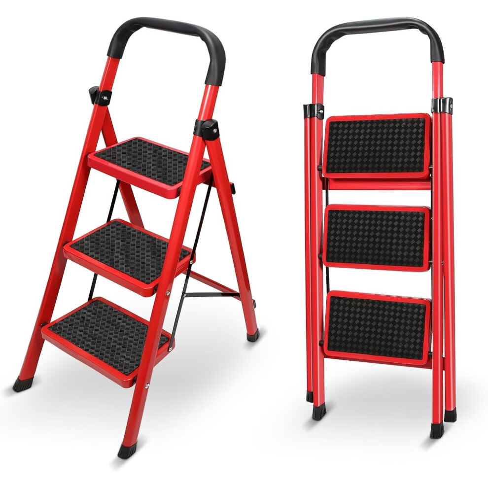 3 Step Ladder Anti-Slip Household Foldable Ladder W/ Safety Step Stool 703052546761