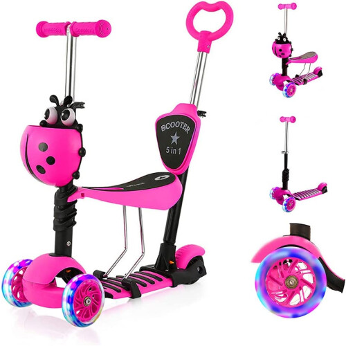 (pink) 5-in-1 Kids Scooter-3 Wheels with Removable Seat