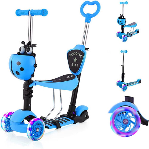 Dripex (Blue) 5-in-1 Kids Scooter-3 Wheels with Removable Seat