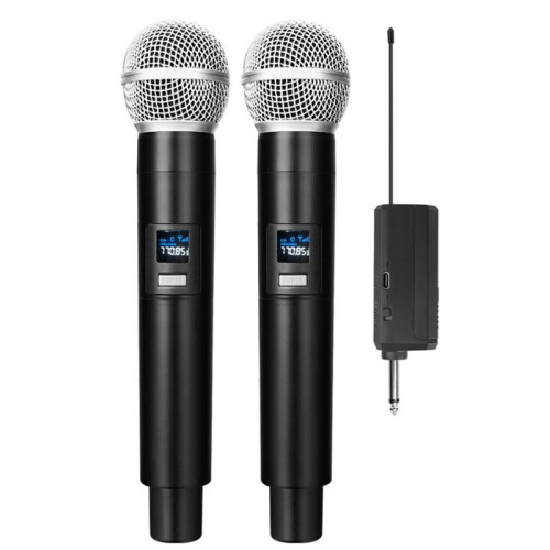 2X New Wireless Dual Handheld VHF Dynamic Microphone Karaoke Microphone with Receiver 1