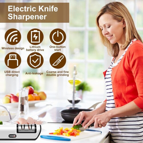 Stainless Steel Electric Sharpener with Replaceable Grinding Discs for Home Kitchen, 2-Stage Sharpening, Portable Design 2