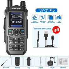 (Grau)UV 21 Pro Funk-Walkie-Talkie mit 999 AM-Kanälen, großer Reichweite, wasserdicht, Multiband, Typ-C