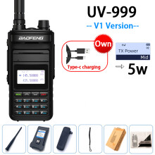 (USB-Stecker-V1 Schwarz) UV-999 Pro Max 10W 999CH Walkie-Talkie UV999 Dualband Tragbares CB-Amateurfunkgerät