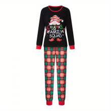 (XL Mom) Passender Familien-Weihnachtspyjama – Langarmoberteil mit Buchstaben-Weihnachtsmann-Aufdruck, karierte Hose oder Strampler,