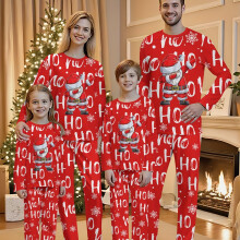 (Adult, 5-6Y) Weihnachts-Familien-Pyjama-Set – gemütlicher Pyjama mit rotem und Weihnachtsmann-Print, langärmlig, mit „HO HO HO“-Schriftzug,