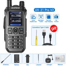 (Grau, ohne Headset) UV-21 PRO V2 Walkie-Talkie mit großer Reichweite, drahtloser Kopierfrequenz, Typ-C-Ladegerät,