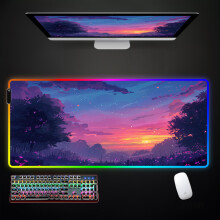 (800x400x3mm-Lulu 11) RGB-Mauspad mit Landschafts- und Sonnenuntergangs-Effekt, großes Gaming-Mauspad,