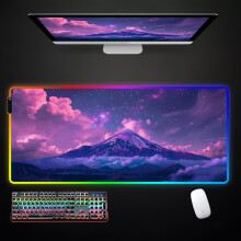 (PINK) RGB-Mauspad mit Landschafts- und Sonnenuntergangsmotiven, großes Gaming-Mauspad mit LED-Beleuchtung,