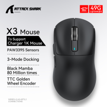 (schwarz) Attack Shark Kabellose Maus, Makro-Gaming-Maus, Leichte Maus, PixArt PAW3395 650IPS 26000dpi,