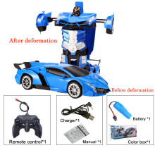 (Blau) 2-in-1 Elektrisches RC-Auto Transformationsroboter Ein-Tasten-Transformationsauto Outdoor-Fernsteuerung