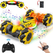 (Gelb) 4WD RC-Auto mit Funkfernsteuerung, Gestensteuerung, Musik, Licht, Stunt-Fernsteuerung, Drehfunktion,