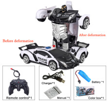 (Polizeiauto schwarz) 2-in-1 Elektrisches RC-Auto Transformationsroboter Ein-Tasten-Transformationsauto
