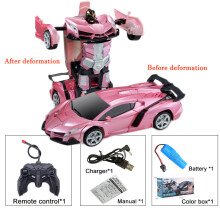(Rosarot) 2-in-1 Elektrisches RC-Auto Transformationsroboter Ein-Tasten-Transformationsauto mit Fernbedienung
