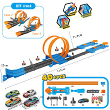 (40-teilig) Rennstrecken-Stunt-Geschwindigkeits-Doppelauto-Räder-Modellspielzeug für Kinder, DIY-Montage-Schienen-Sets