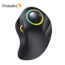 (schwarz)ProtoArc Kabellose Trackball-Maus für den Zeigefinger, wiederaufladbar, RGB-Rollerball, Bluetooth-Maus