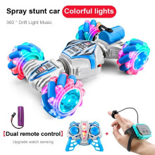 (Blaugrau 1B) 360 drehbares 4WD-RC-Auto, Drift-Spielzeug, 2,4-GHz-Fernsteuerung, RC-Uhr, Gestensensor,