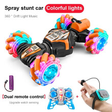 (Orange-schwarz 1B) 360 drehbares 4WD-RC-Auto, Drift-Spielzeug, 2,4-GHz-Fernsteuerung, RC-Uhr, Gestensensor
