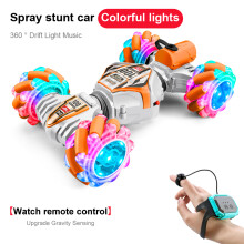 (Weiß B)2025 Neuestes RC-Stuntauto 2,4G Fernsteuerung RC-Uhr Gestensensor LED-Rotation Geschenk
