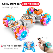 (Weiß A)2025 Neuestes RC-Stuntauto 2,4G Fernsteuerung RC-Uhr Gestensensor LED-Rotation Geschenk