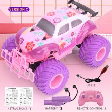 (Version C-2B) Pinkes ferngesteuertes Auto mit Elektroantrieb, Geländegängigkeit, großen Rädern, hoher
