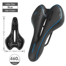 (Blauer Buchstabenstil) Fahrradsattel MTB Rennradsitz aus PU-Leder, schmerzfreies Fahrradkissen
