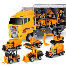 (kc805)Big Construction Container Transporter Playset With 6PCS Mini Vehicle Carrier Truck Engineering