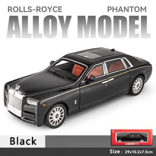 (Black with box)1:18 Rolls-Royce Phantom Alloy Car Model Simulation Sound And Light Pull Back Toy Car