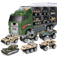 (kc807)Big Construction Container Transporter Playset With 6PCS Mini Vehicle Carrier Truck Engineering