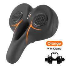(Orange mit Klemme) Übergroßer, komfortabler Fahrradsattel, gepolstert, für MTB-Fahrräder, stoßdämpfend,