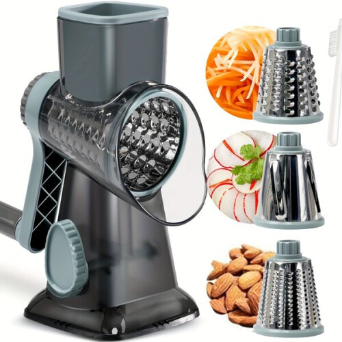 Adjustable 3-Drum Kitchen Grater for Fast, Even and Safe Cheese Vegetable Prep 1