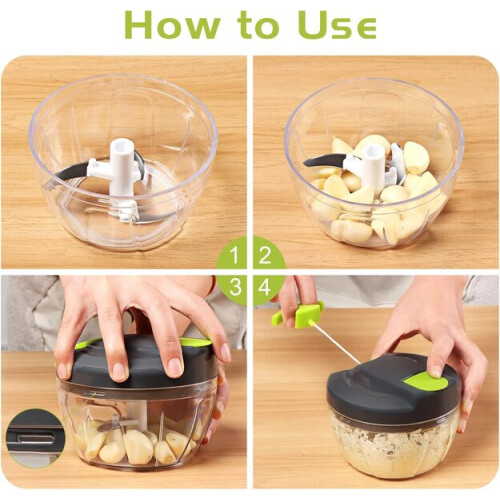 Kitchen Vegetable Processor, Manual Hand-Pull Chopper with 3 Blades Detachable Bowl for Easy Cleaning, 500 ml Capacity 2
