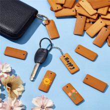 60PCS Wooden Tags Key Ring Blanks Rectangle Engraving Blanks Natural Wood Key Ring Tag for Keychain Wine Bottle