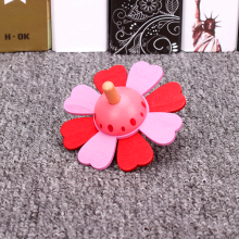 (red)Kids Wooden Toys Flower Rotate Spinning Top Classic Toys For Chidren Develop Intelligence Education