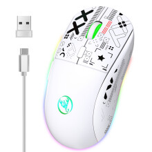 (Pink mit Sound) hxsj T90 Kabellose mechanische Maus RGB Gaming-Maus Ergonomisch 10 Millionen Tastenanschläge