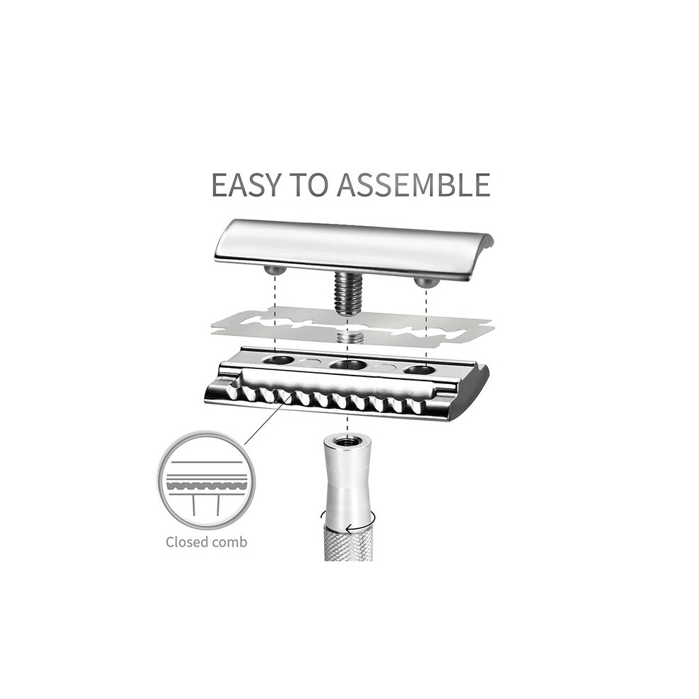 Black Razor With 5 Blades - Brass Aluminium Alloy Construction - Matte Chrome Finish