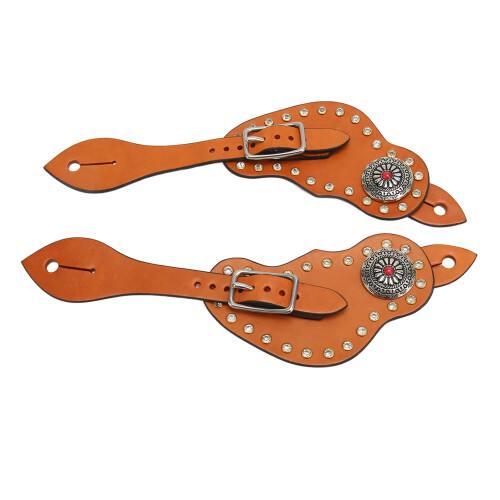 Adjustable Brown Artificial Leather Western Spur Strap with Metal Buckle 2