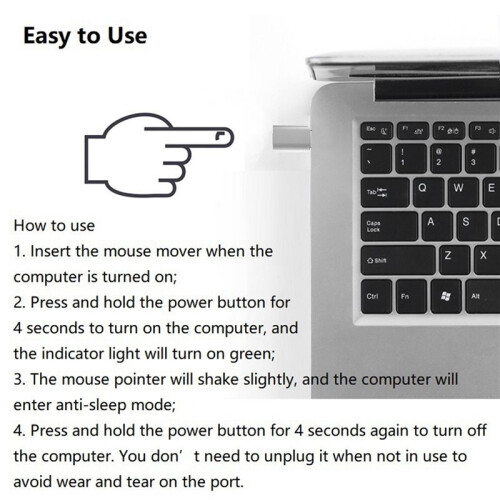 2X Type C Mouse Jiggler Undetectable Mouse Mover USB C Mouse Shaker Simulated Mouse Movement Silver 2