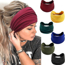 Frauen Headband aus Baumwolle und Polyester, elastisch breit für Komfort, hautfreundlich atmungsaktiv, 6 Farben