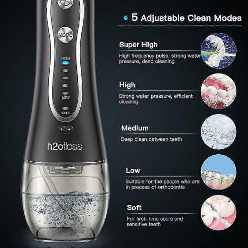 Hydropulseur buccal avec 5 modes réglables (40-140 PSI), 7 embouts interchangeables et conception étanche IPX7 1