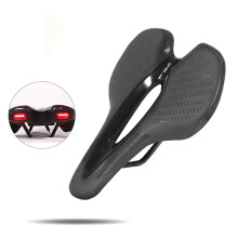(Black)Bicycle Saddle with USB Charging Tailight Breathable Soft Mountain Road Bike Seat Cushion Warning