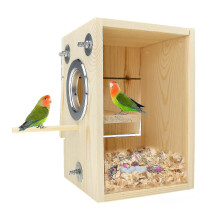 Transparent Acrylic Side Parrot Nest Box, Wooden Breeding Box with Viewing Panel for Finch Parrots, Easy Clean Hinged Lid Internal Egg Guard
