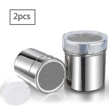 Poederstrooier met vibrerende zeef, 250 ml inhoud, gemaakt van 304 roestvrij staal, voor specerijen en meel, inclusief ABS-deksel.