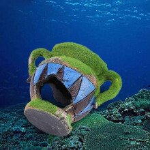 Resin Vase Aquarium Ornament, Antique Green Fish Tank Hideout Cave, Realistic Sunken Ruin Decor for Stress Relief in Small Fish, Stable Flat Base