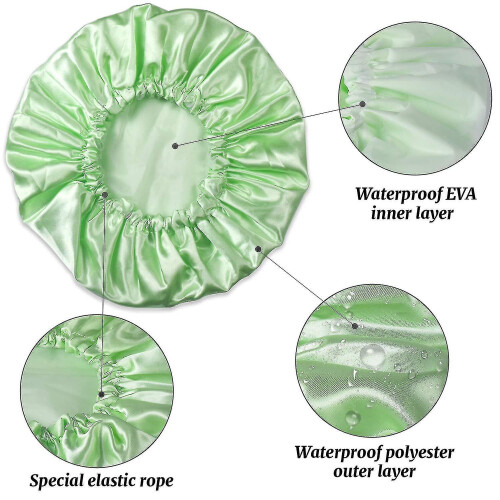 Waterproof Shower Cap, Double Layer Design with Extra Wide Elastic Edge for Secure Fit, 4-Piece Set 1