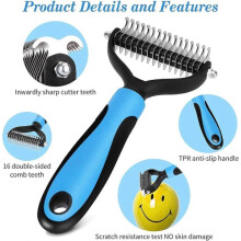 Double-Sided Pet Comb for Tangled Fur, Safely Removes Mats and Shedding Undercoat with Rounded Teeth, Grooming Tool for Cats and Dogs