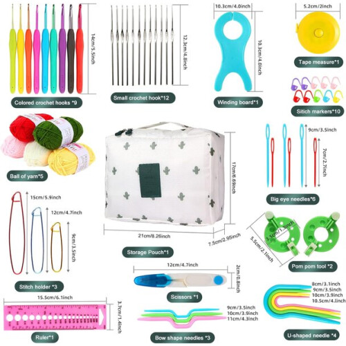 Complete Crochet Kit with Case, 59 pcs Ergonomic Hooks 0.6-6.0mm for Lace Craft Projects 1