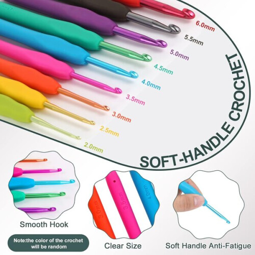 Complete Crochet Kit with Case, 59 pcs Ergonomic Hooks 0.6-6.0mm for Lace Craft Projects 2