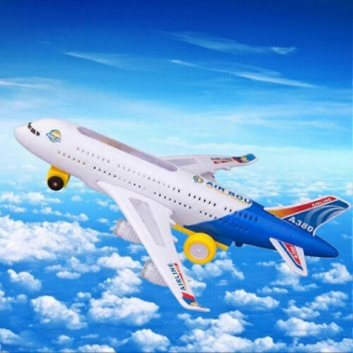 Children's Pull-Back Airplane Toy with Realistic Engine Sounds and LED Lights - Bump Reverse Function for Indoor Play, 30cm Model 2