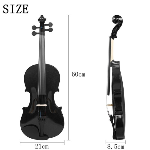 4/4 Full Size Solid Wood Violin Set for Beginners with Case and Bow, Classic Black Finish 2